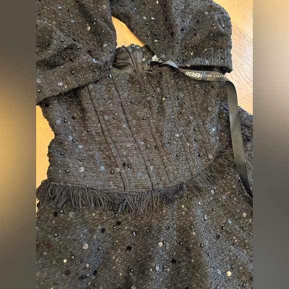 Heiress Beverly Hills boucle halterneck corset ruffle mini dress sequin black - Picture 7 of 13